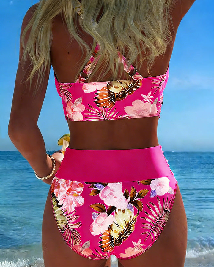 Helene | Geteilter Bikini mit Kontrast-Blumenmuster