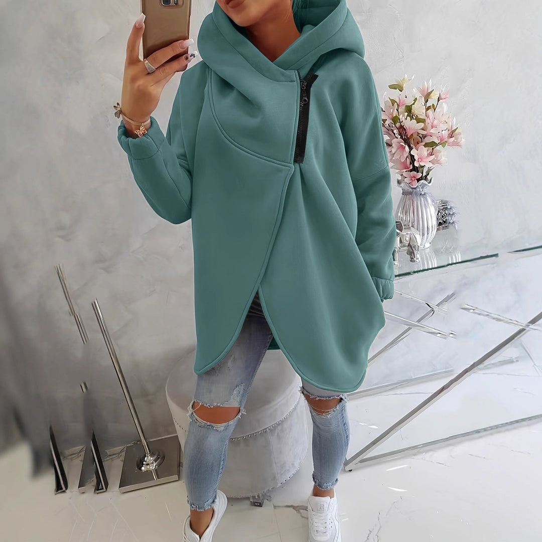 Ginevra | Oversize Hoodie-Jacke mit Kapuze und asymmetrischem Reißverschluss