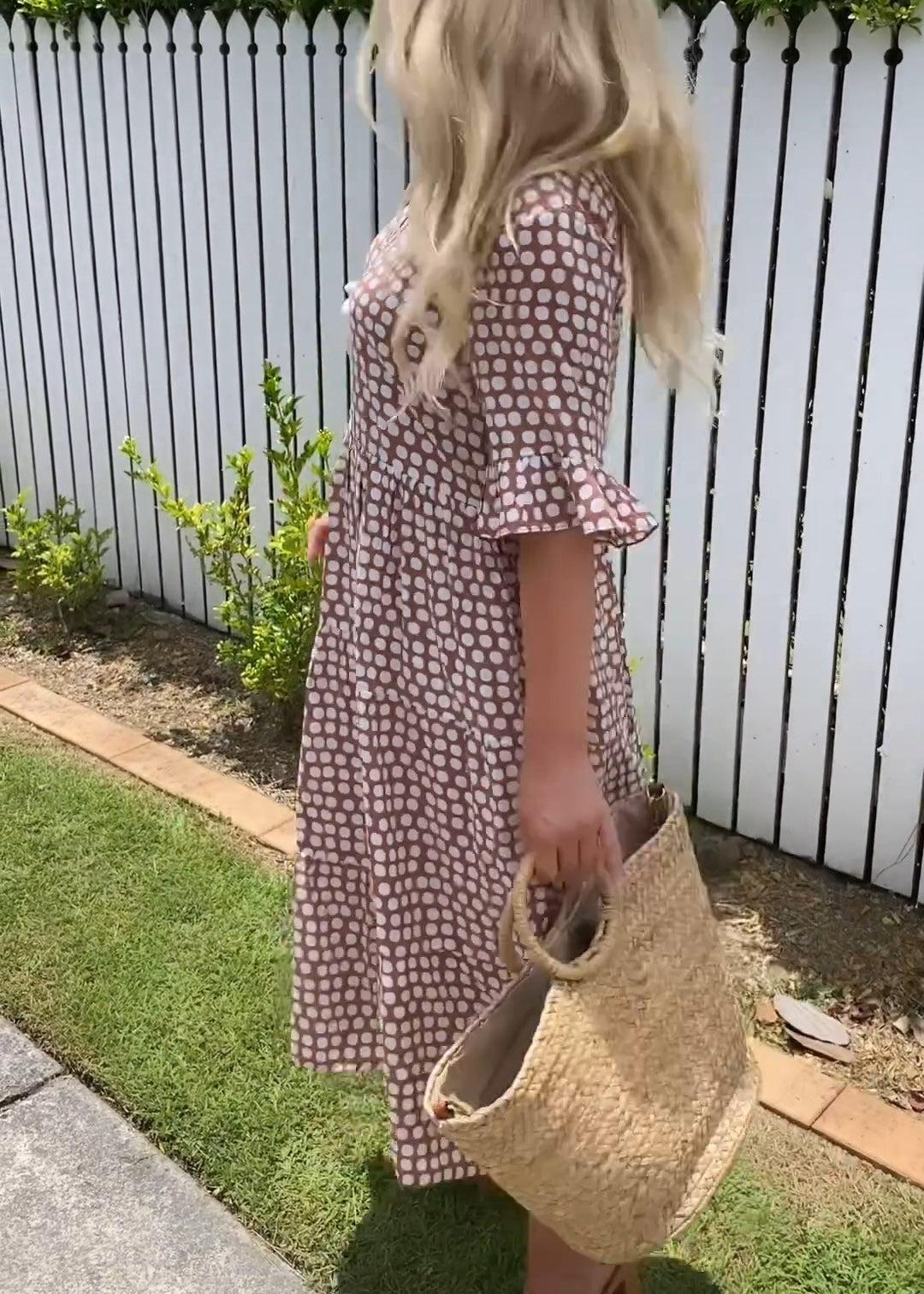 "Nicola - Midi-Kleid mit kurzen Ärmeln" can be rewritten as "Nicola - Kurzärmliges Midi-Kleid".
