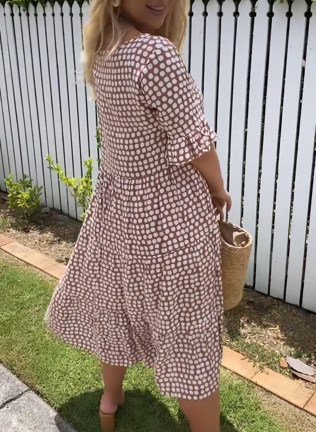 "Nicola - Midi-Kleid mit kurzen Ärmeln" can be rewritten as "Nicola - Kurzärmliges Midi-Kleid".