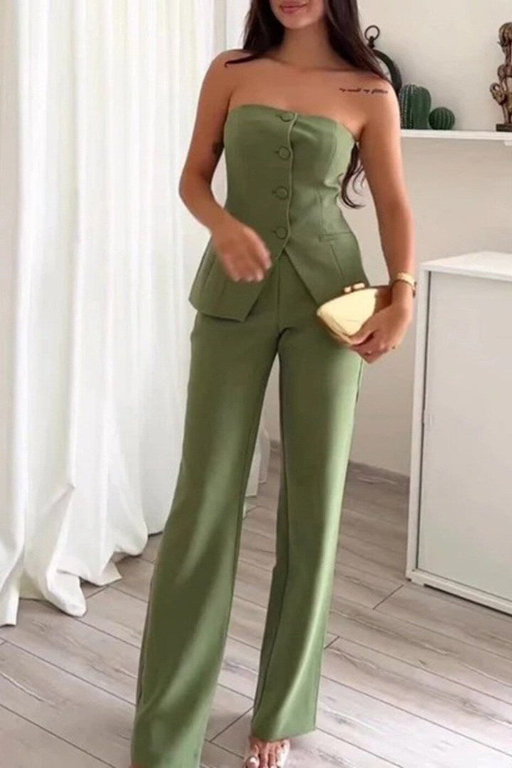 BRIA - Ärmelloses Zweiteiliges Set mit Knopfdetails