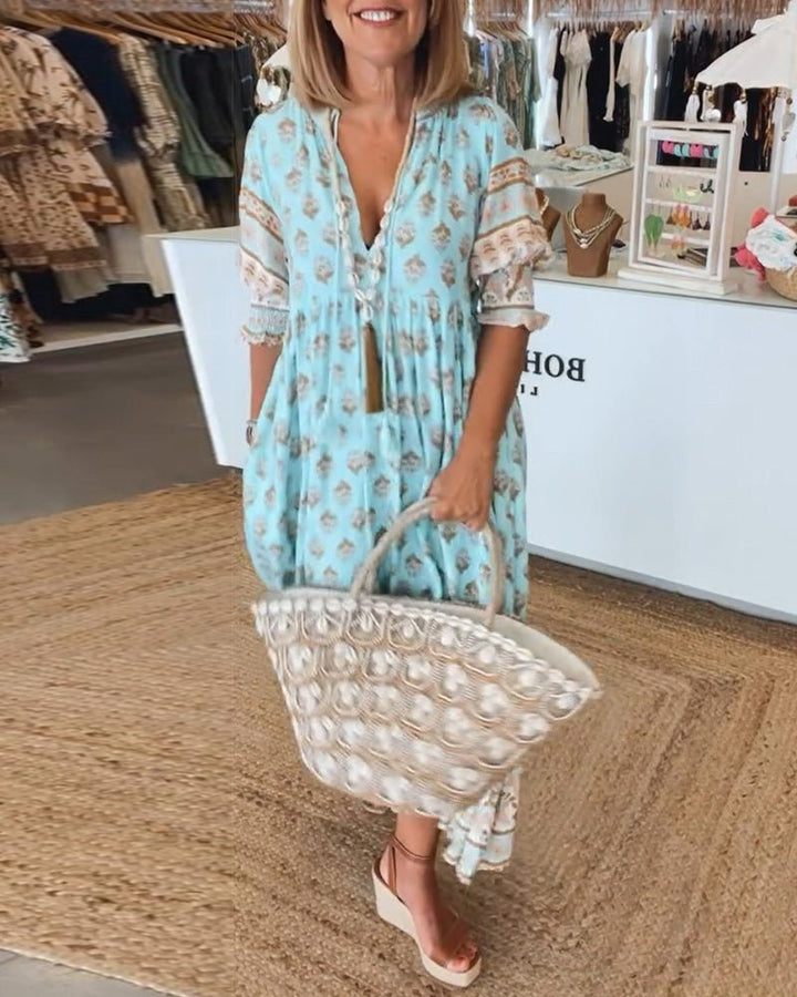 MANA | Floral Chic MIDI Dress with V-Neck