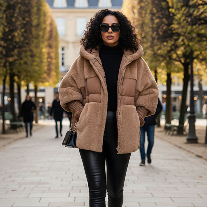 Valeria | Hybrid-Steppjacke mit Plüschbesatz und Kapuze