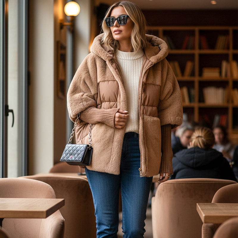 Valeria | Hybrid-Steppjacke mit Plüschbesatz und Kapuze