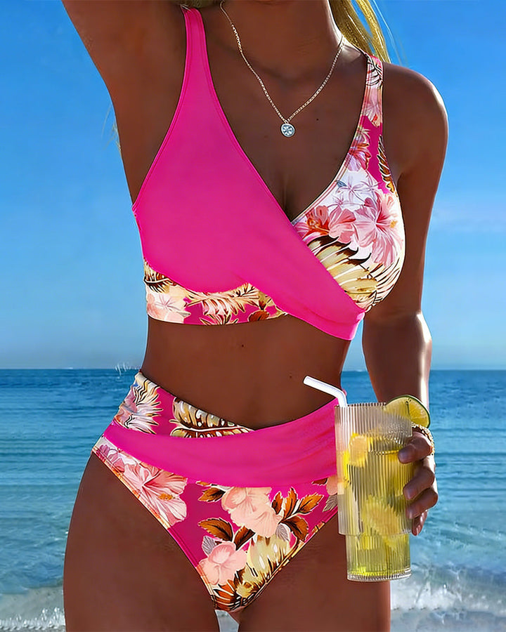 Helene | Geteilter Bikini mit Kontrast-Blumenmuster