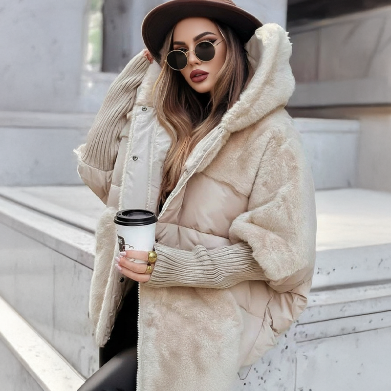 Valeria | Hybrid-Steppjacke mit Plüschbesatz und Kapuze