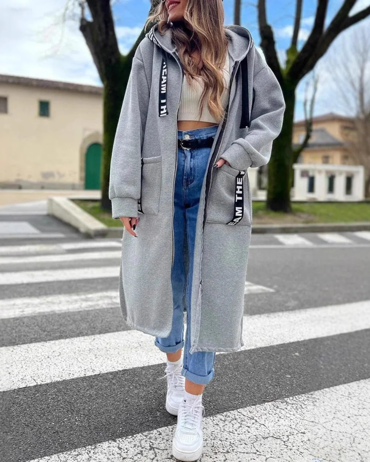 Rita | Lange Sweatjacke mit Kapuze und Taschen