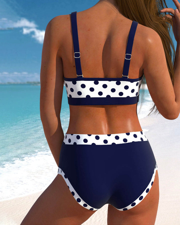 Liesbeth | Hoch taillierter Punkte-Bikini im Patchwork-Stil