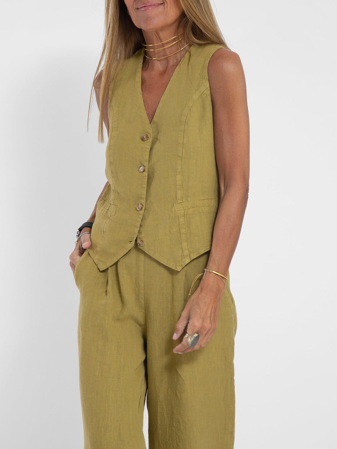 Aira - Gilet mit Knöpfen und Weit geschnittene Hose