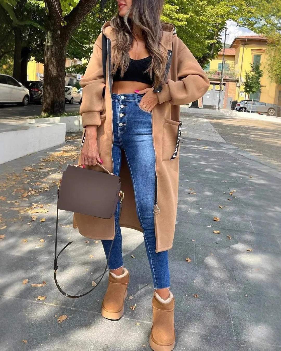 Rita | Lange Sweatjacke mit Kapuze und Taschen