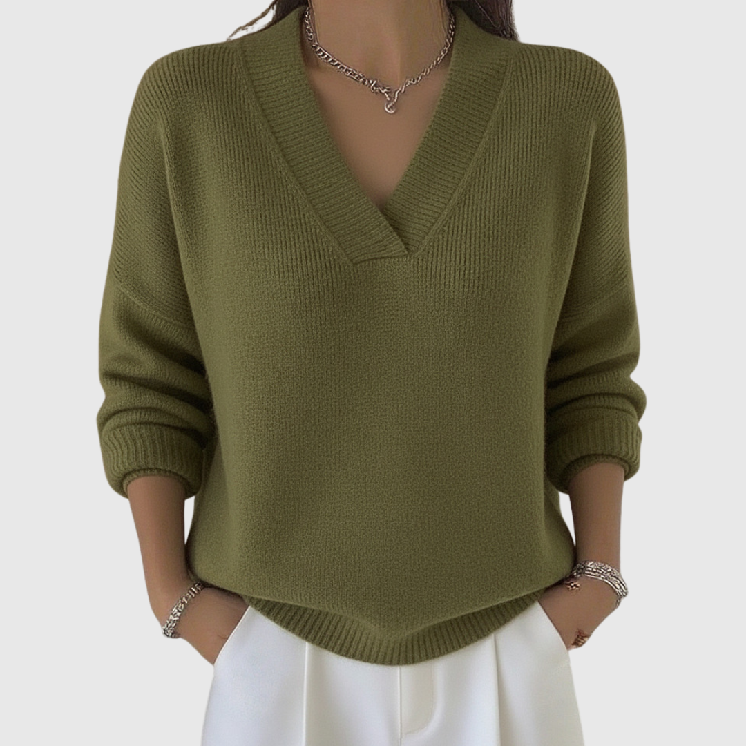 Faye | Bequemer V-Ausschnitt Pullover in lockerer Passform