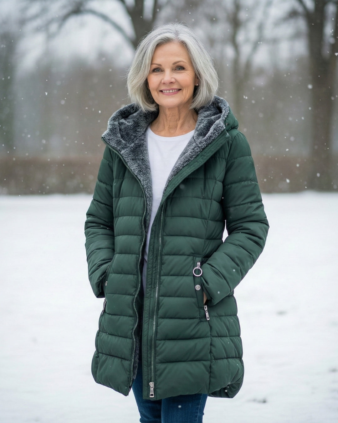 Isabella | Langer Steppmantel mit Kapuze