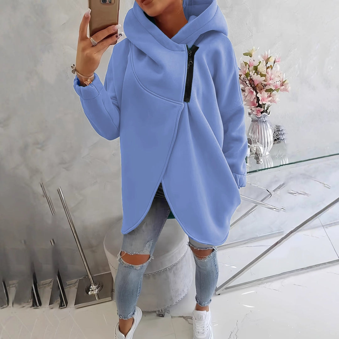 Ginevra | Oversize Hoodie-Jacke mit Kapuze und asymmetrischem Reißverschluss