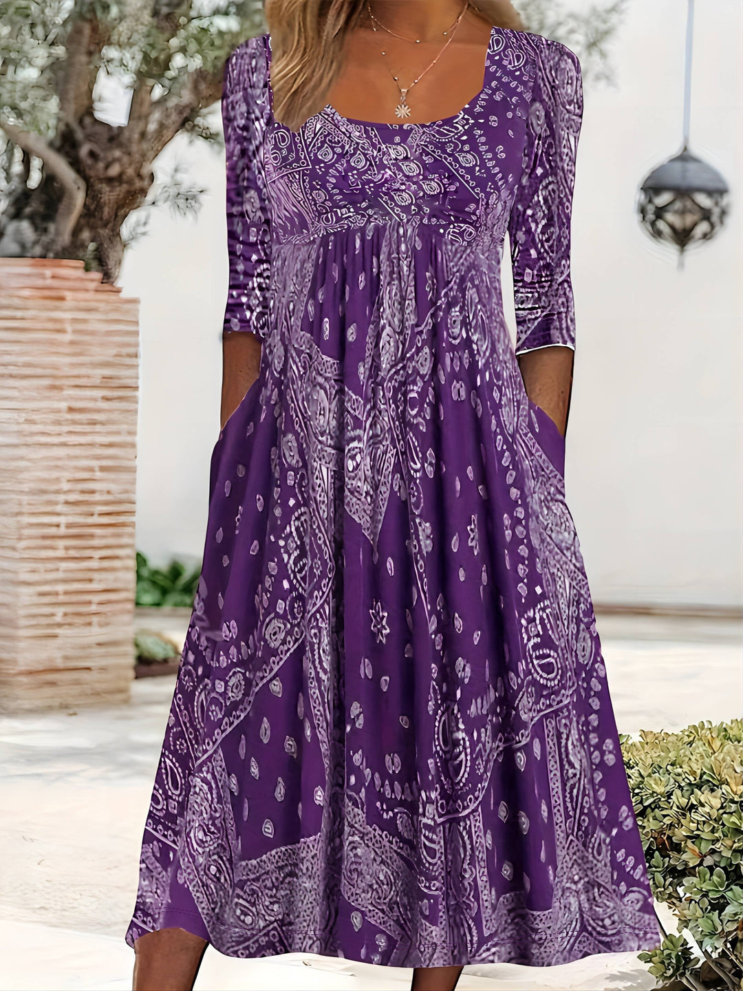 ELOWEN | Langes Ärmeliges Casual-Midi-Kleid