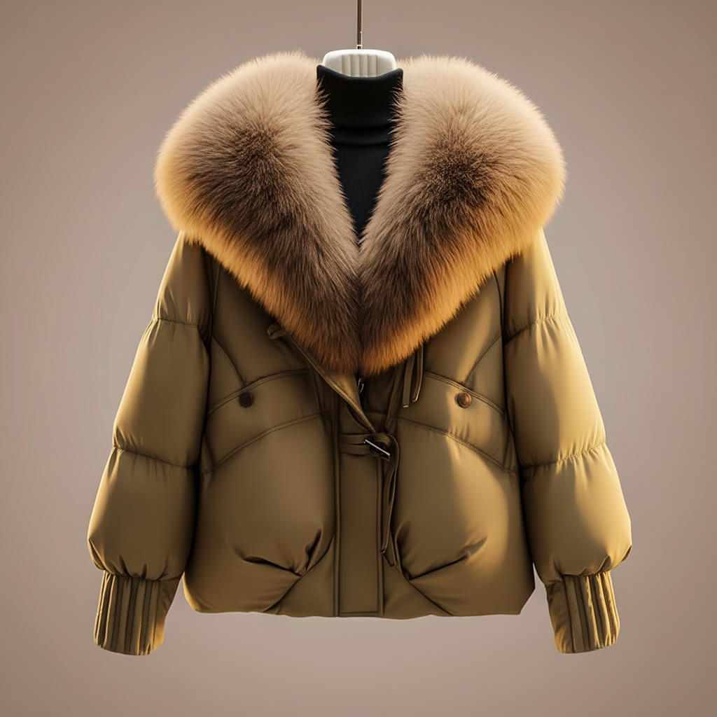 Arianna | Kurze Daunenjacke mit Kragen aus Kunstpelz