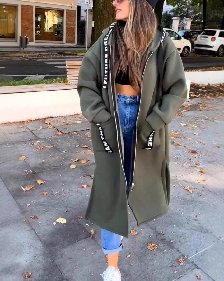 Rita | Lange Sweatjacke mit Kapuze und Taschen