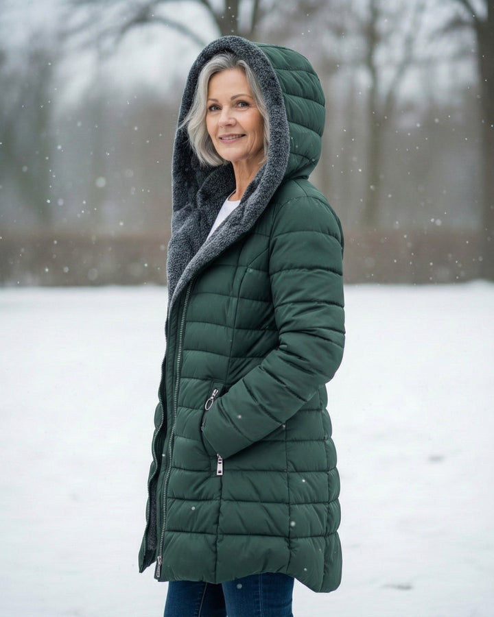 Isabella | Langer Steppmantel mit Kapuze