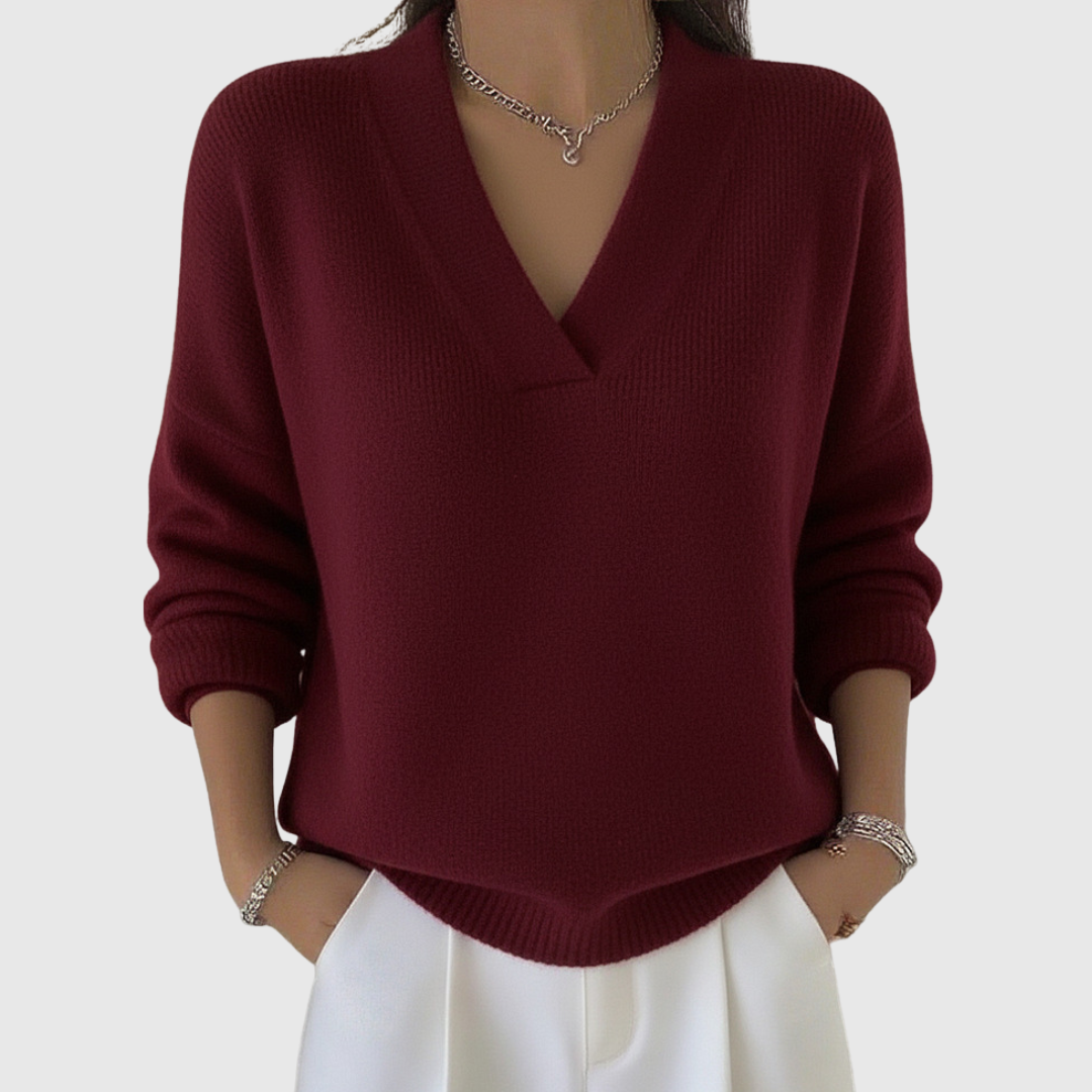 Faye | Bequemer V-Ausschnitt Pullover in lockerer Passform