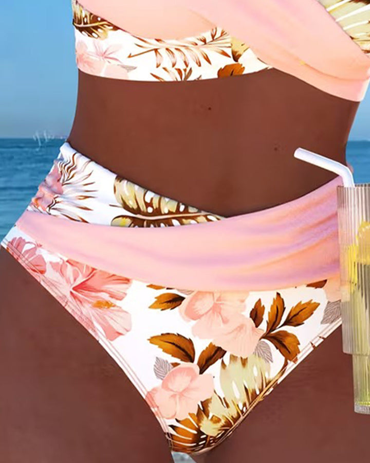 Helene | Geteilter Bikini mit Kontrast-Blumenmuster