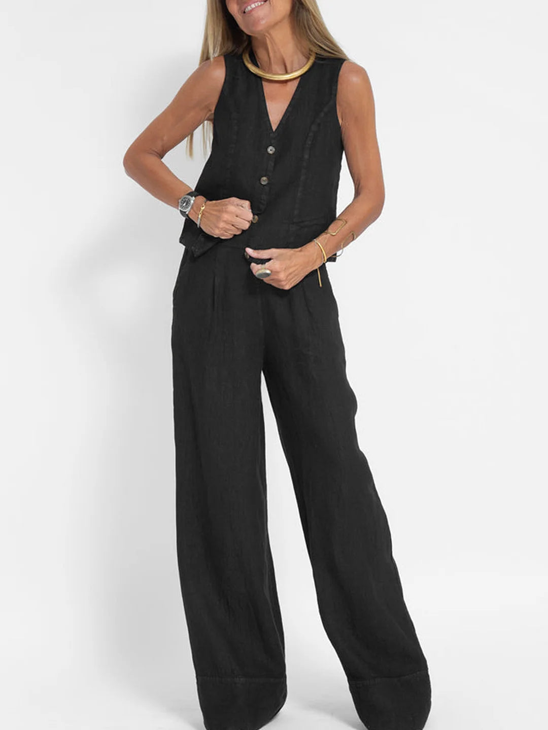 Aira - Gilet mit Knöpfen und Weit geschnittene Hose