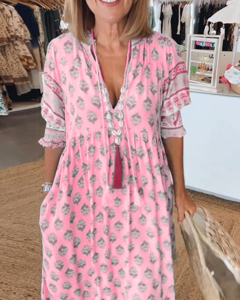 MANA | Floral Chic MIDI Dress with V-Neck