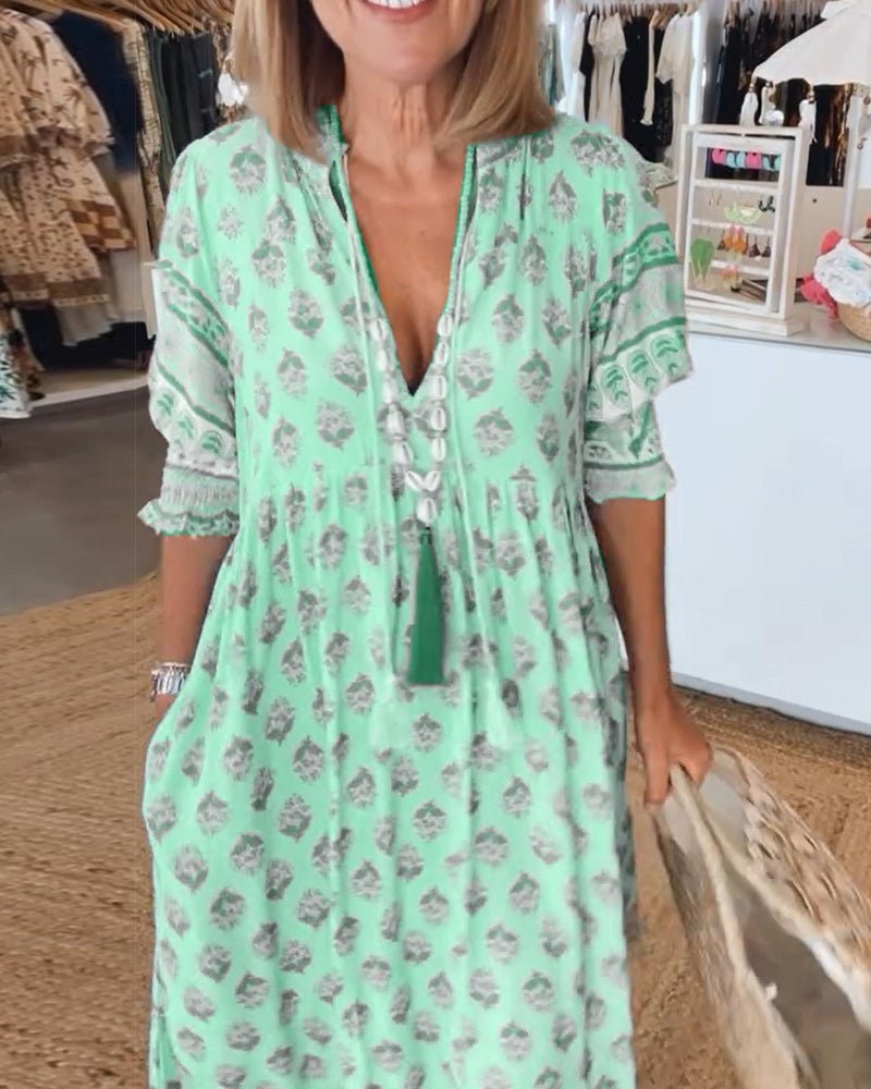 MANA | Floral Chic MIDI Dress with V-Neck