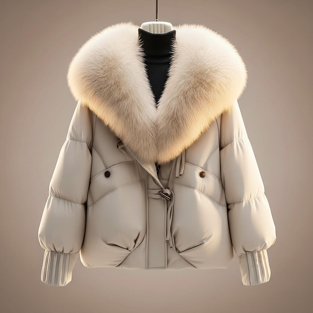 Arianna | Kurze Daunenjacke mit Kragen aus Kunstpelz