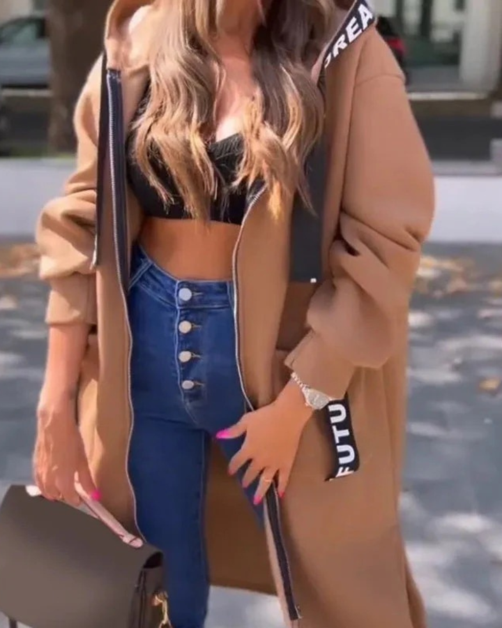 Rita | Lange Sweatjacke mit Kapuze und Taschen