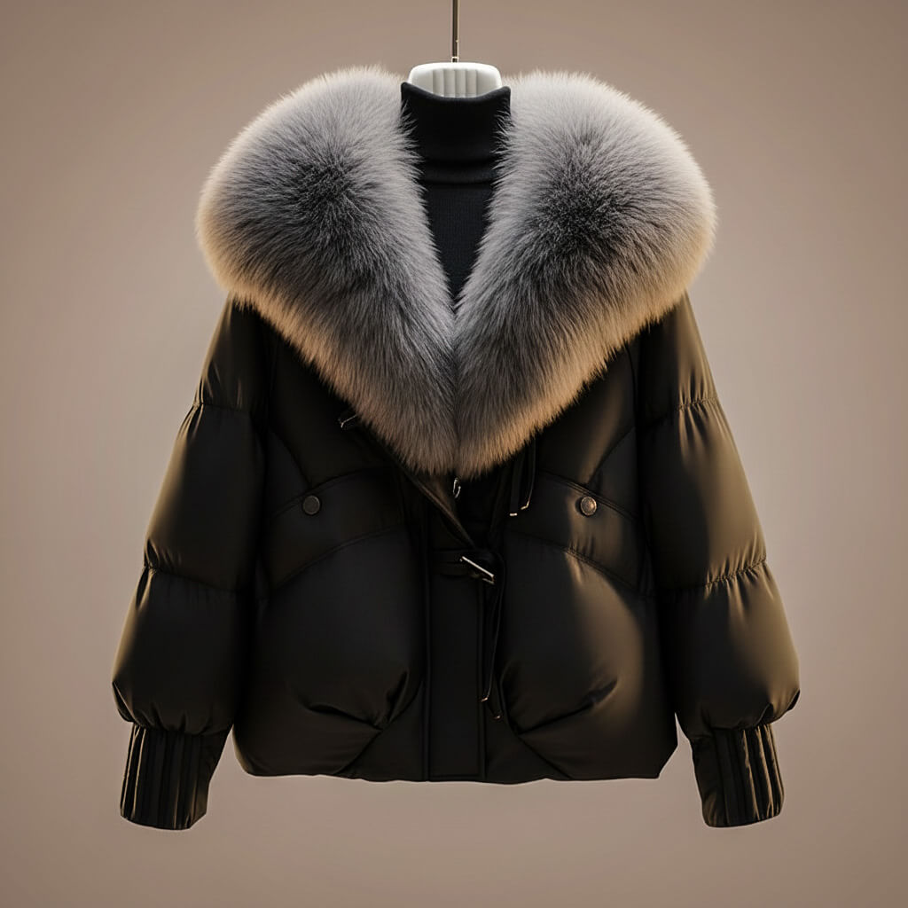 Arianna | Kurze Daunenjacke mit Kragen aus Kunstpelz