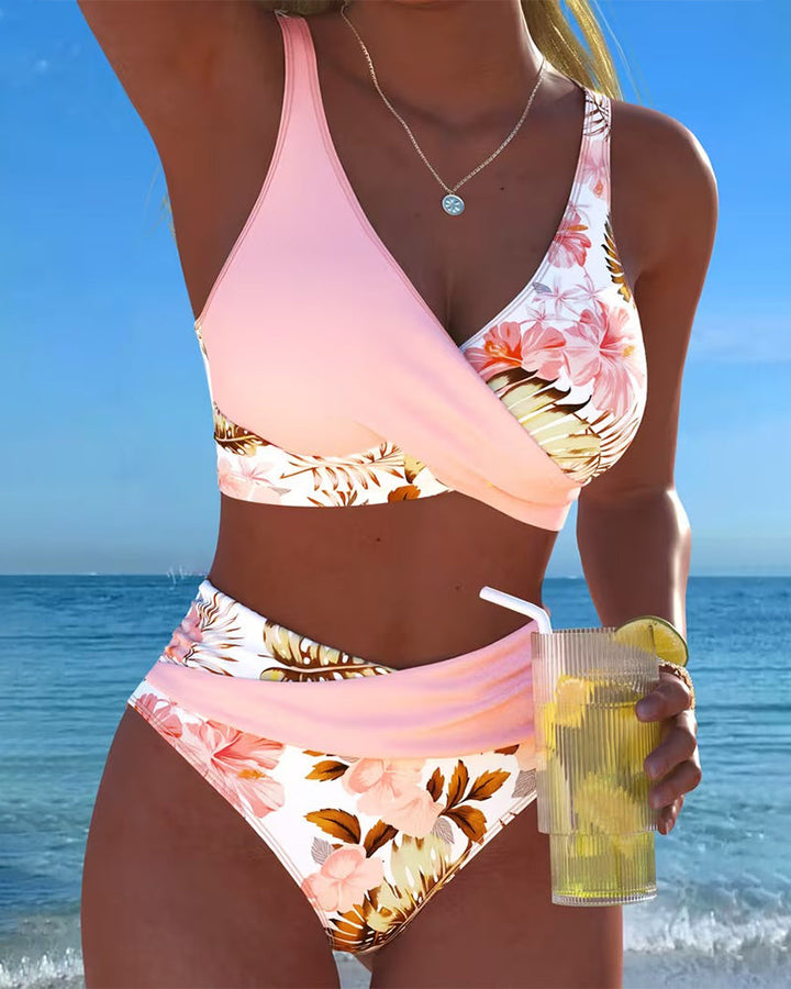 Helene | Geteilter Bikini mit Kontrast-Blumenmuster
