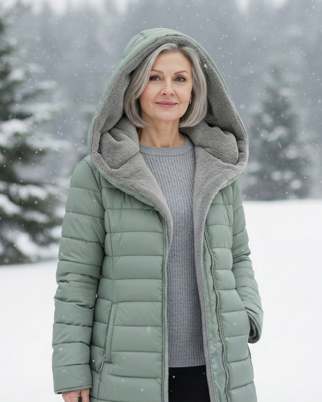 Isabella | Langer Steppmantel mit Kapuze