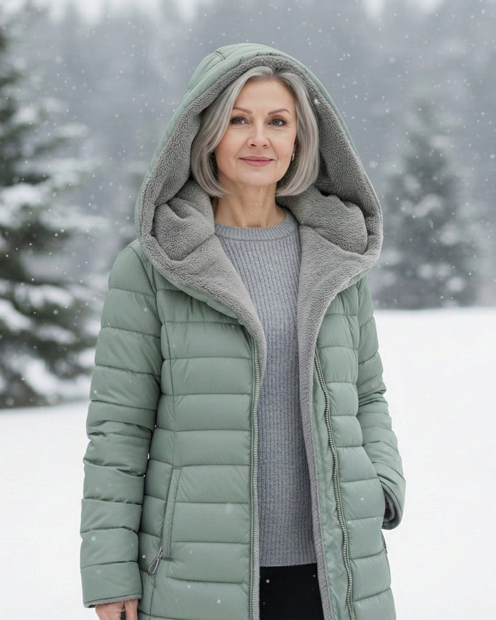 Isabella | Langer Steppmantel mit Kapuze