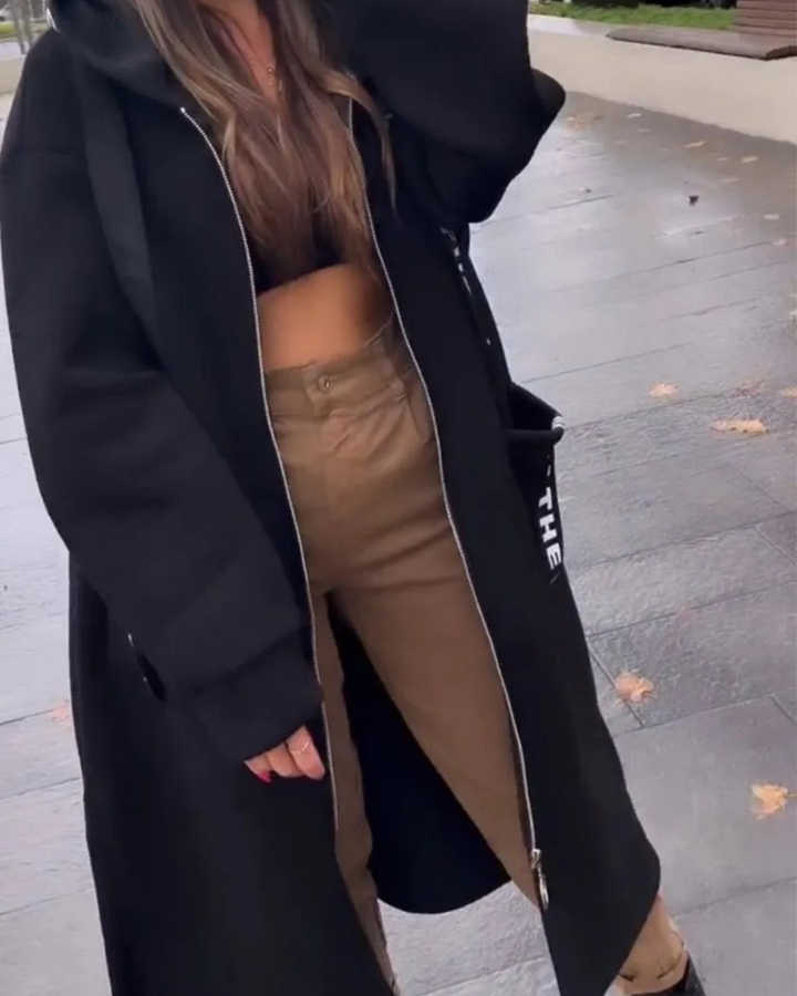 Rita | Lange Sweatjacke mit Kapuze und Taschen