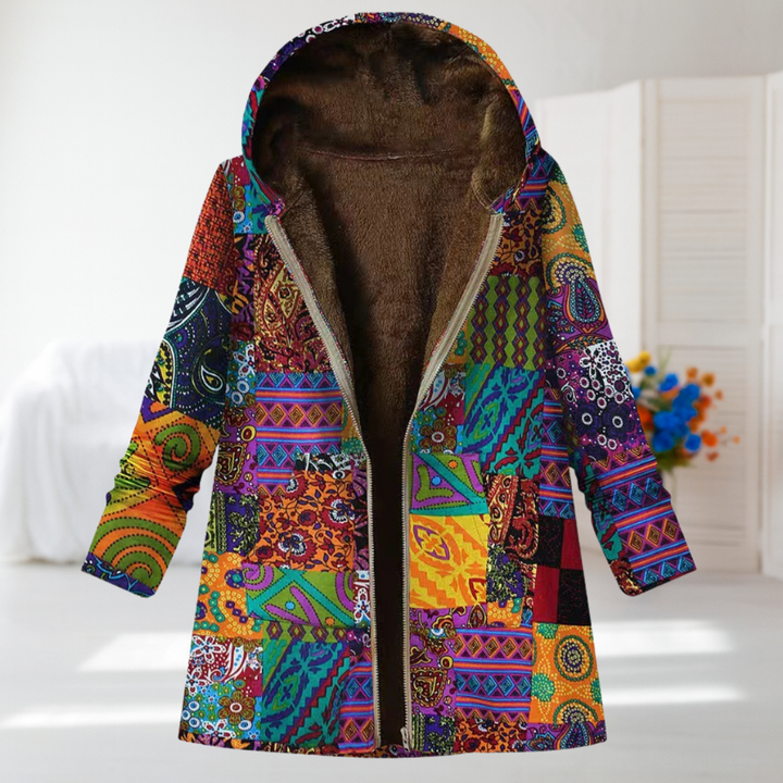 Sofia | Kapuzenmantel mit Boho-Patchwork-Muster