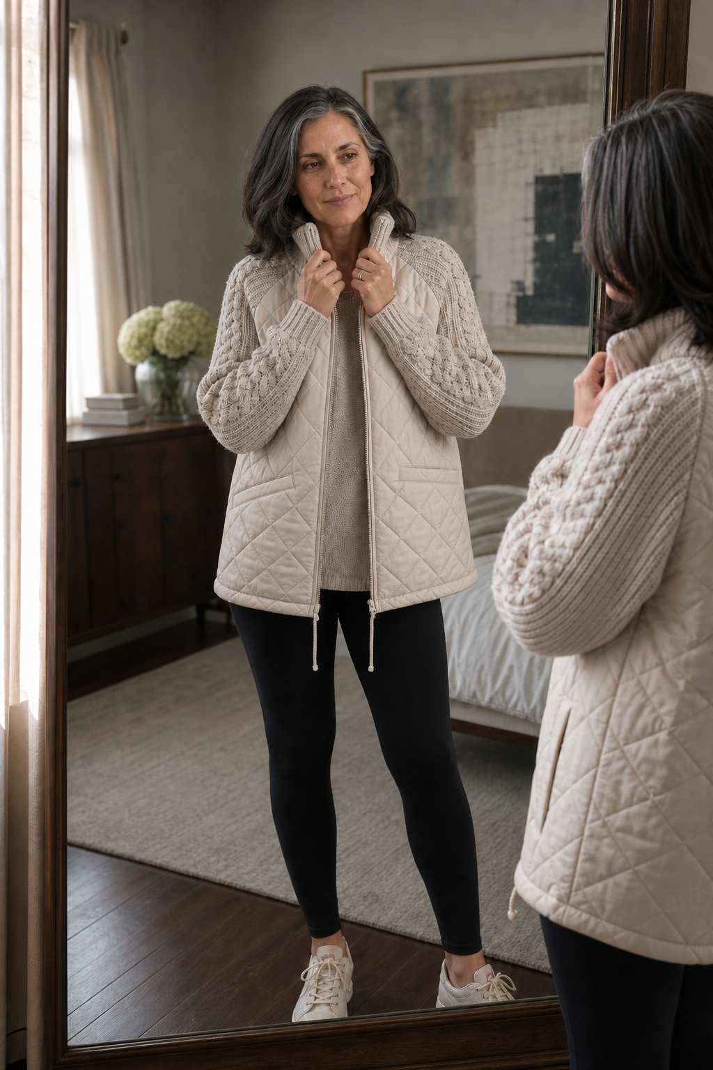 Lorena | Hybrid-Steppjacke mit Zopfstrick-Ärmeln