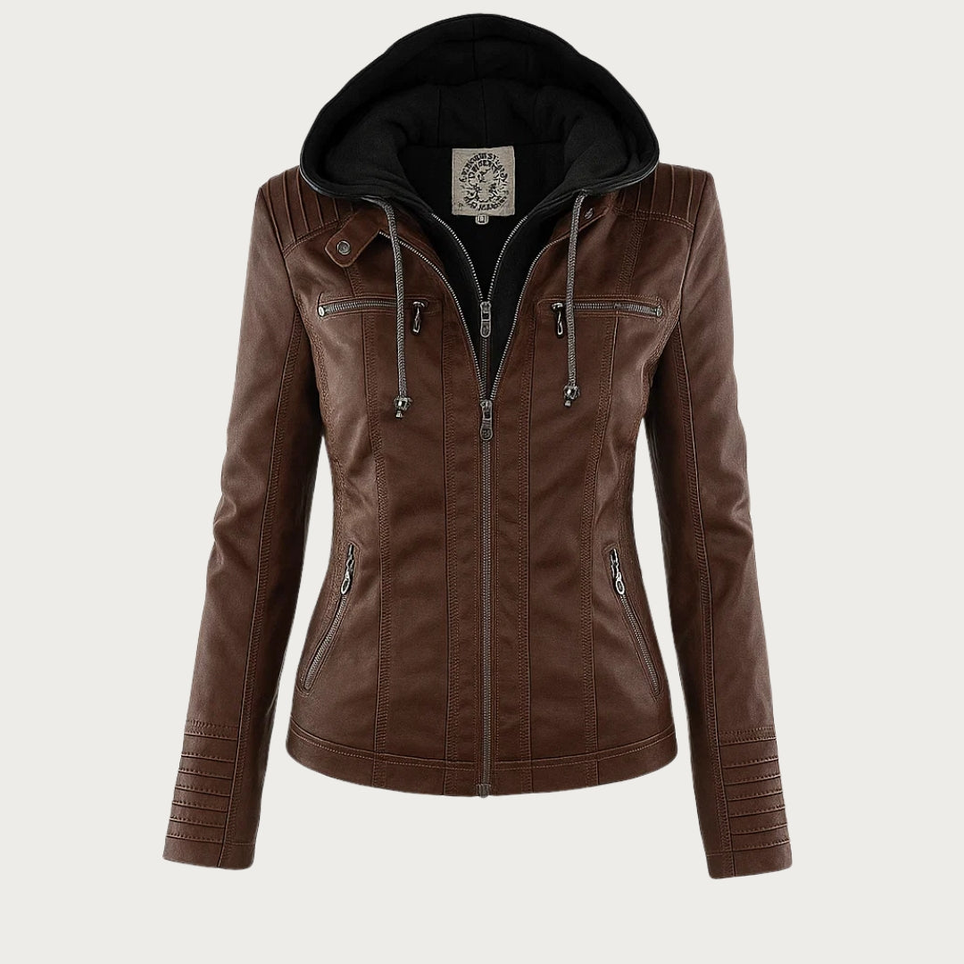 Giulia | Bikerjacke im Lederlook mit Kapuze