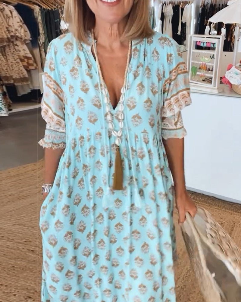 MANA | Floral Chic MIDI Dress with V-Neck