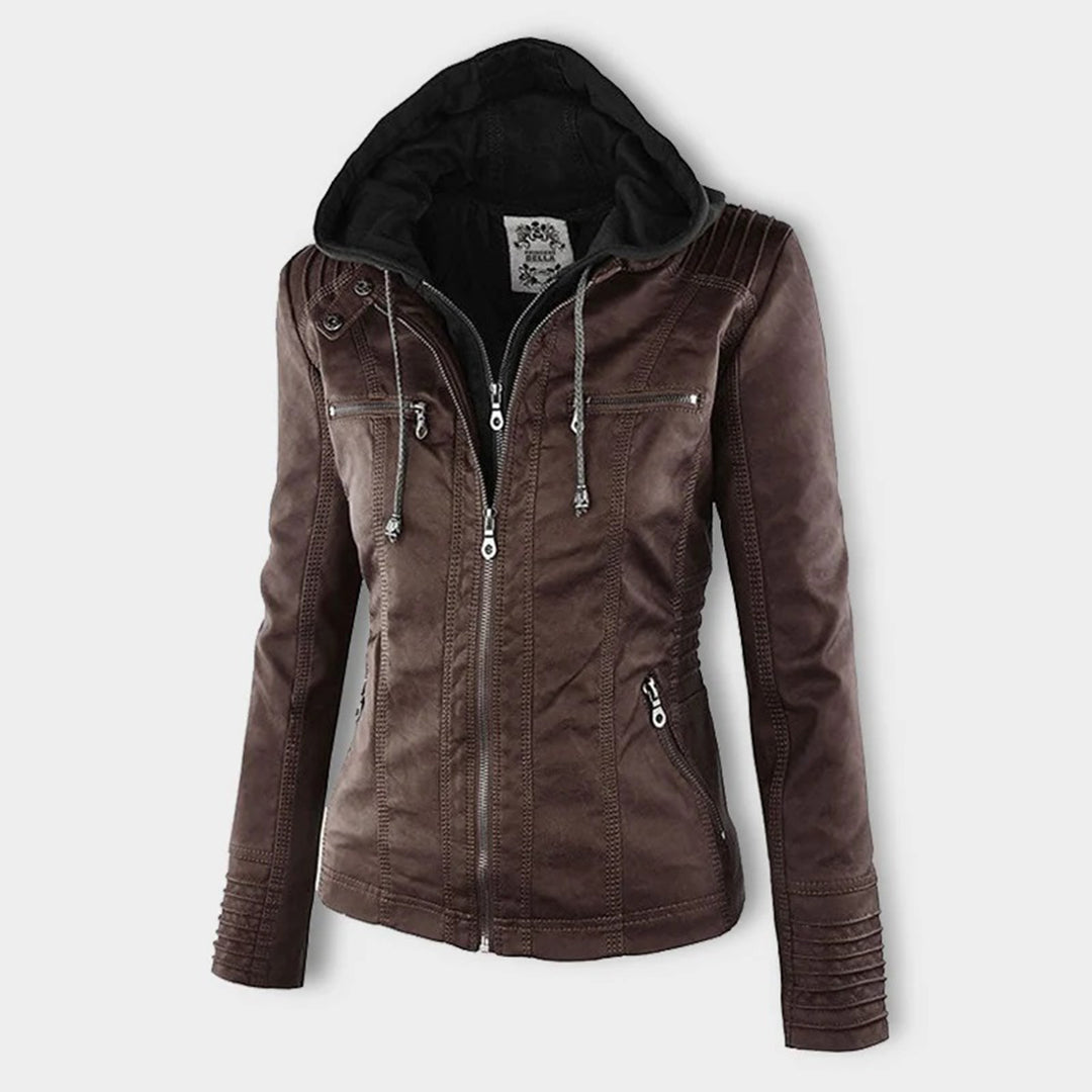 Giulia | Bikerjacke im Lederlook mit Kapuze