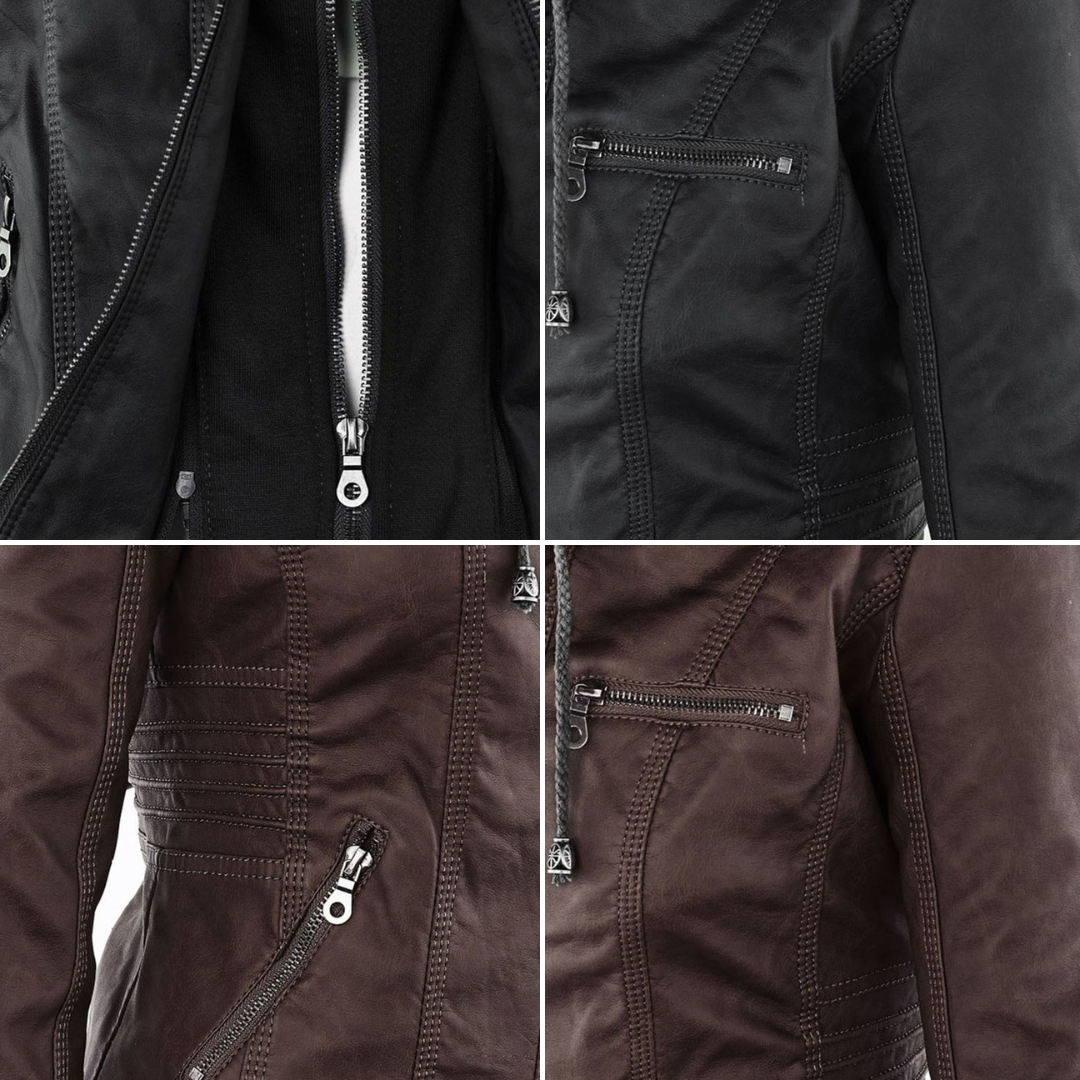 Giulia | Bikerjacke im Lederlook mit Kapuze