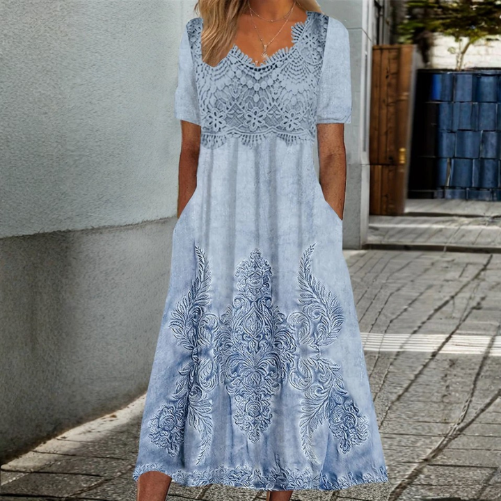 INDIGO | Elegantes Midi-Kleid mit floralem Design