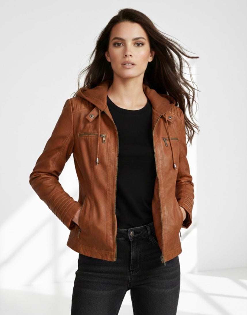 Giulia | Bikerjacke im Lederlook mit Kapuze