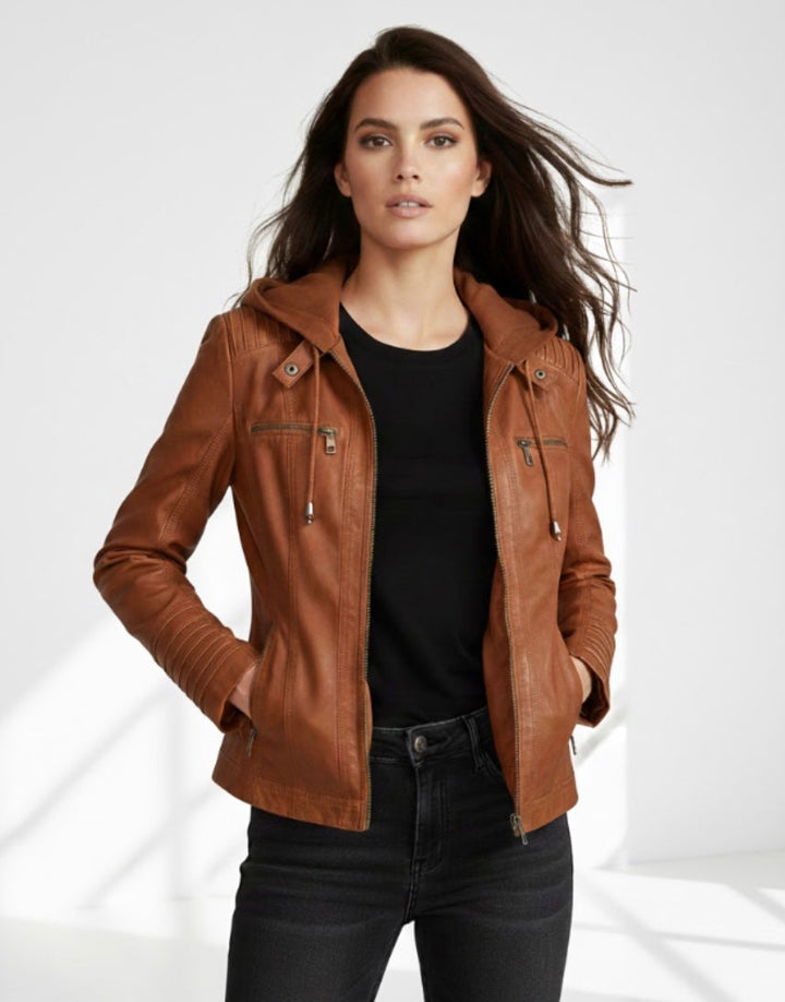 Giulia | Bikerjacke im Lederlook mit Kapuze
