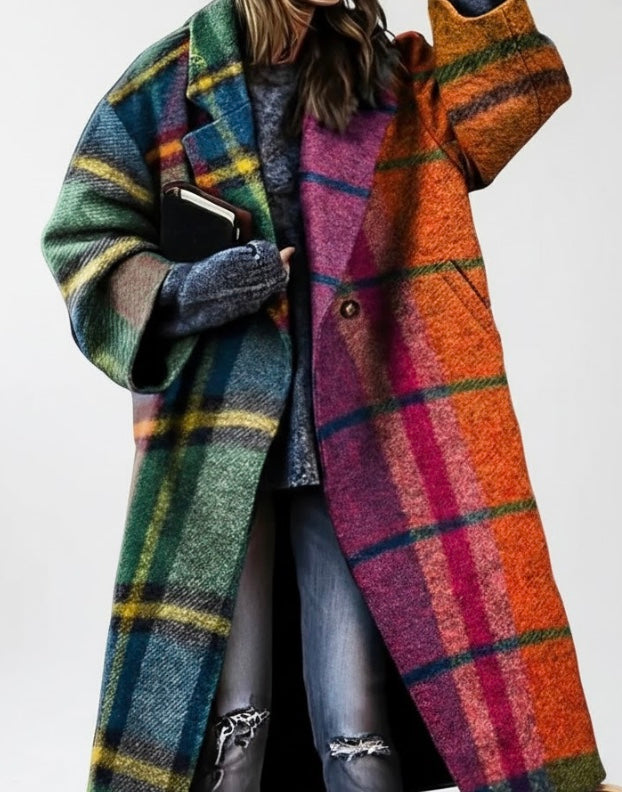 Stefania | Oversize-Mantel mit mehrfarbigem Karomuster