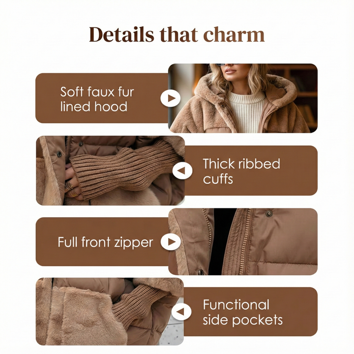 Valeria | Hybrid-Steppjacke mit Plüschbesatz und Kapuze