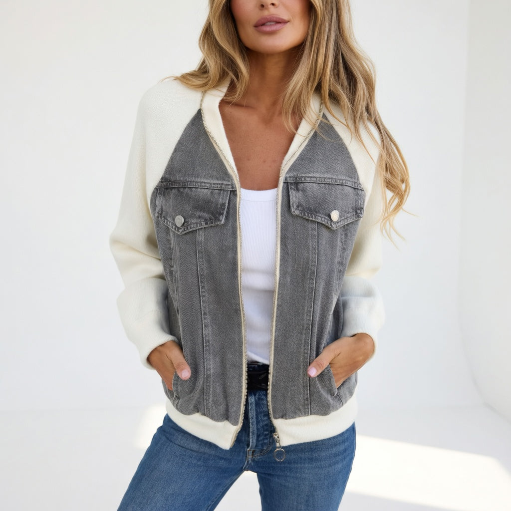 Ilaria | Denim- und Strickjacke mit Reißverschluss