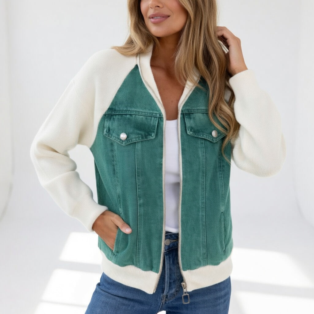 Ilaria | Denim- und Strickjacke mit Reißverschluss