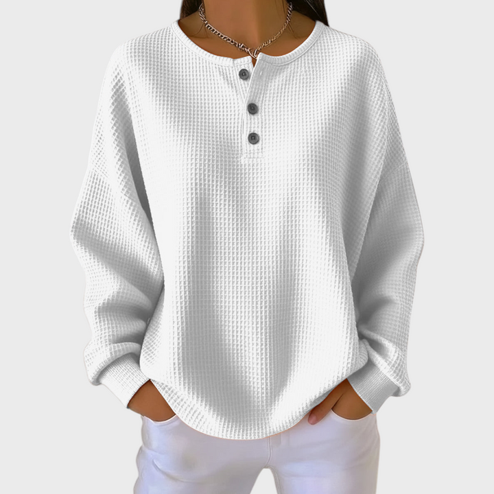 Elena | Waffelmuster Baumwollpullover mit Knopfdetails