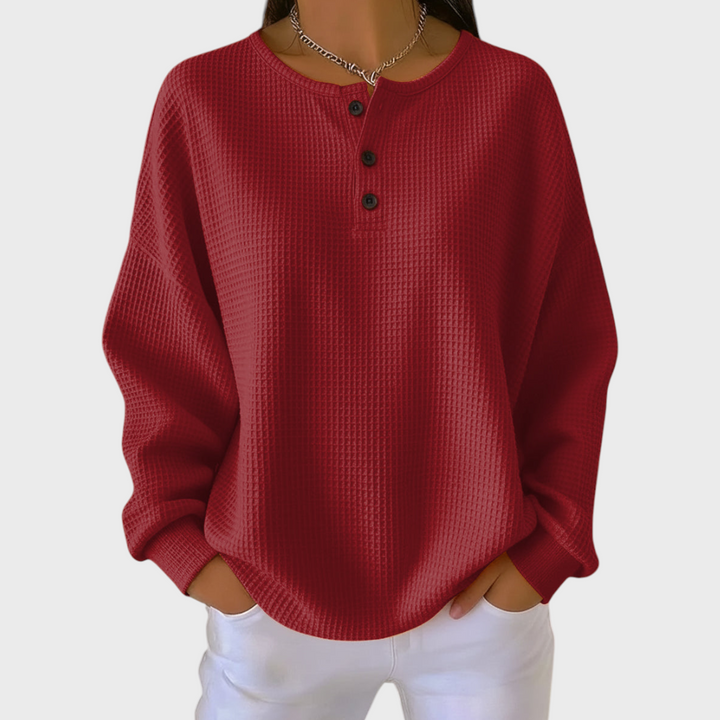 Elena | Waffelmuster Baumwollpullover mit Knopfdetails