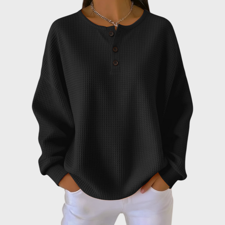 Elena | Waffelmuster Baumwollpullover mit Knopfdetails