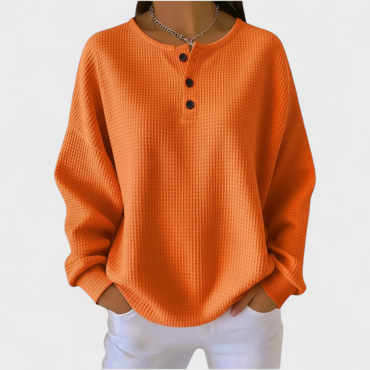 Elena | Waffelmuster Baumwollpullover mit Knopfdetails